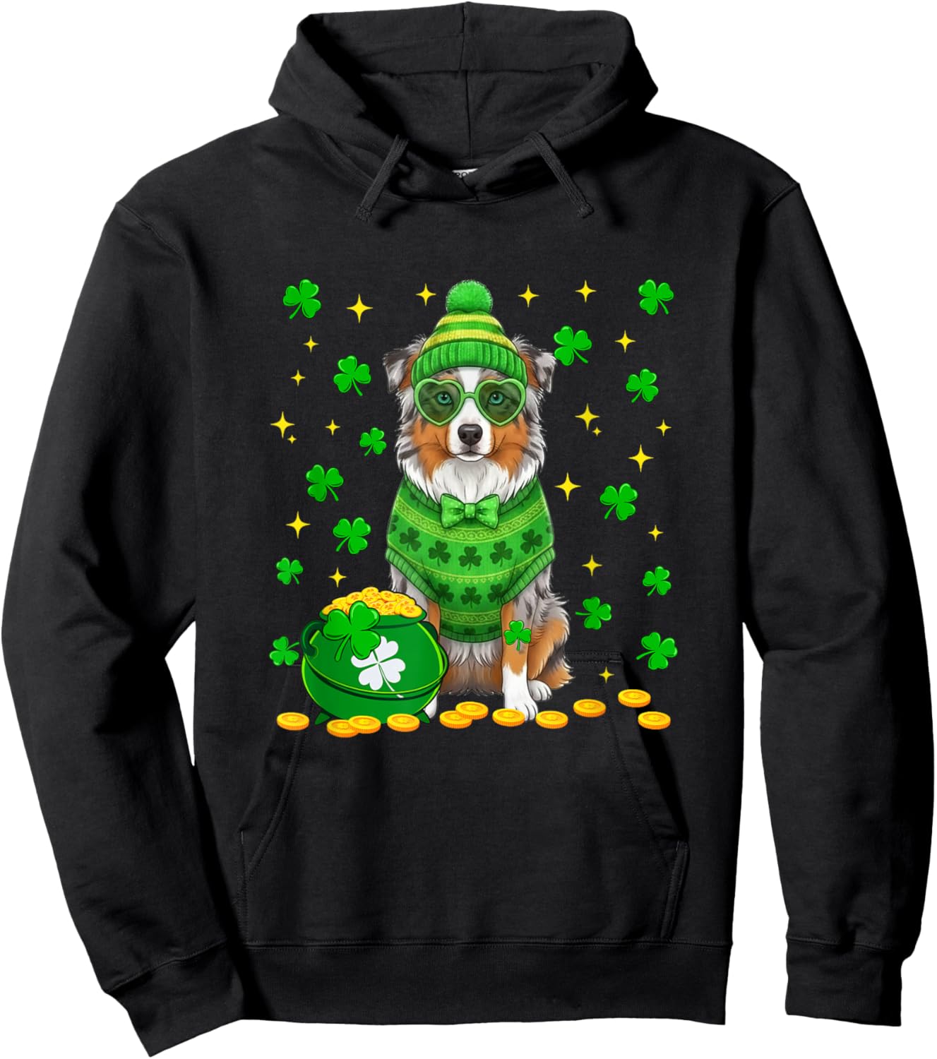 Aussie Sunglasses Shamrocks St. Patrick's Day Owner Kids Hoodie - Hoodie | Black