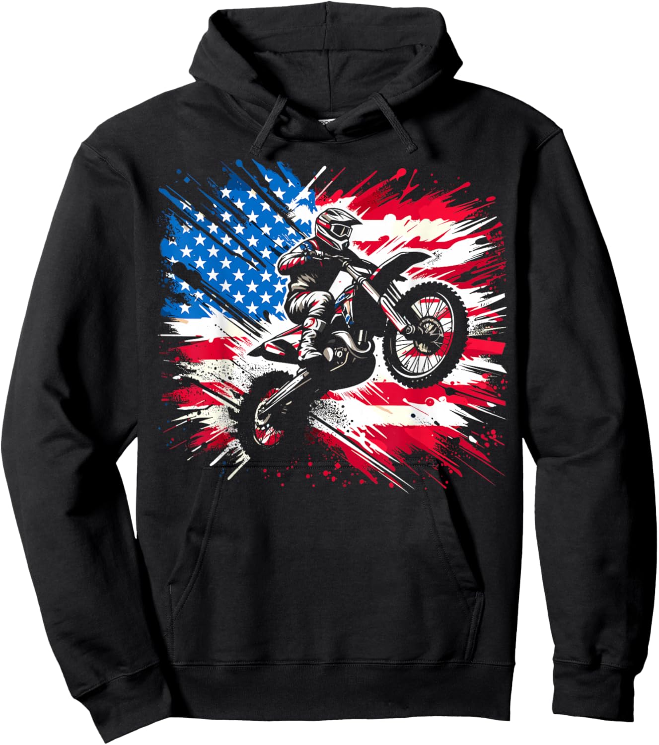 Dirtbike Motocross USA Flag Hoodie - Hoodie | Black