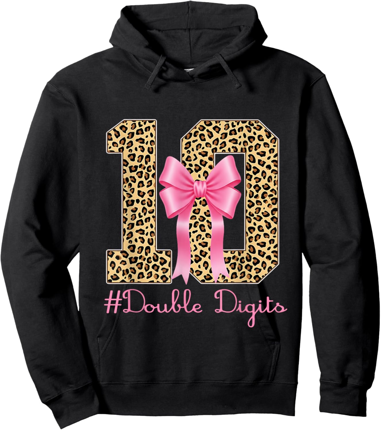 10th Birthday Double Digits Girl Coquette Bow Leopard 10year Hoodie - Hoodie | Black