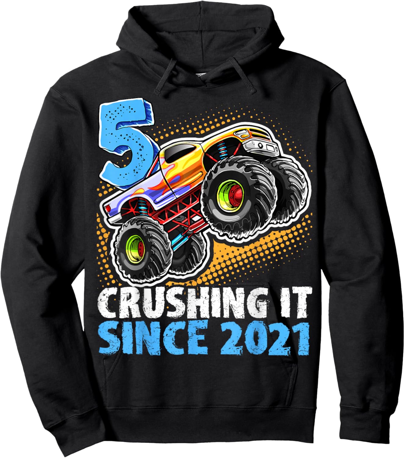 Birthday Monster Truck 5 Year Old Boys 5th Party Born 2021 Hoodie - Hoodie | Black