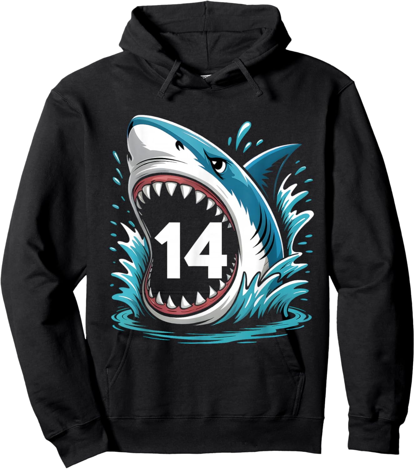Kids Shark Birthday Funny 14 Year Old Boys Girls Ocean Theme Hoodie - Hoodie | Black