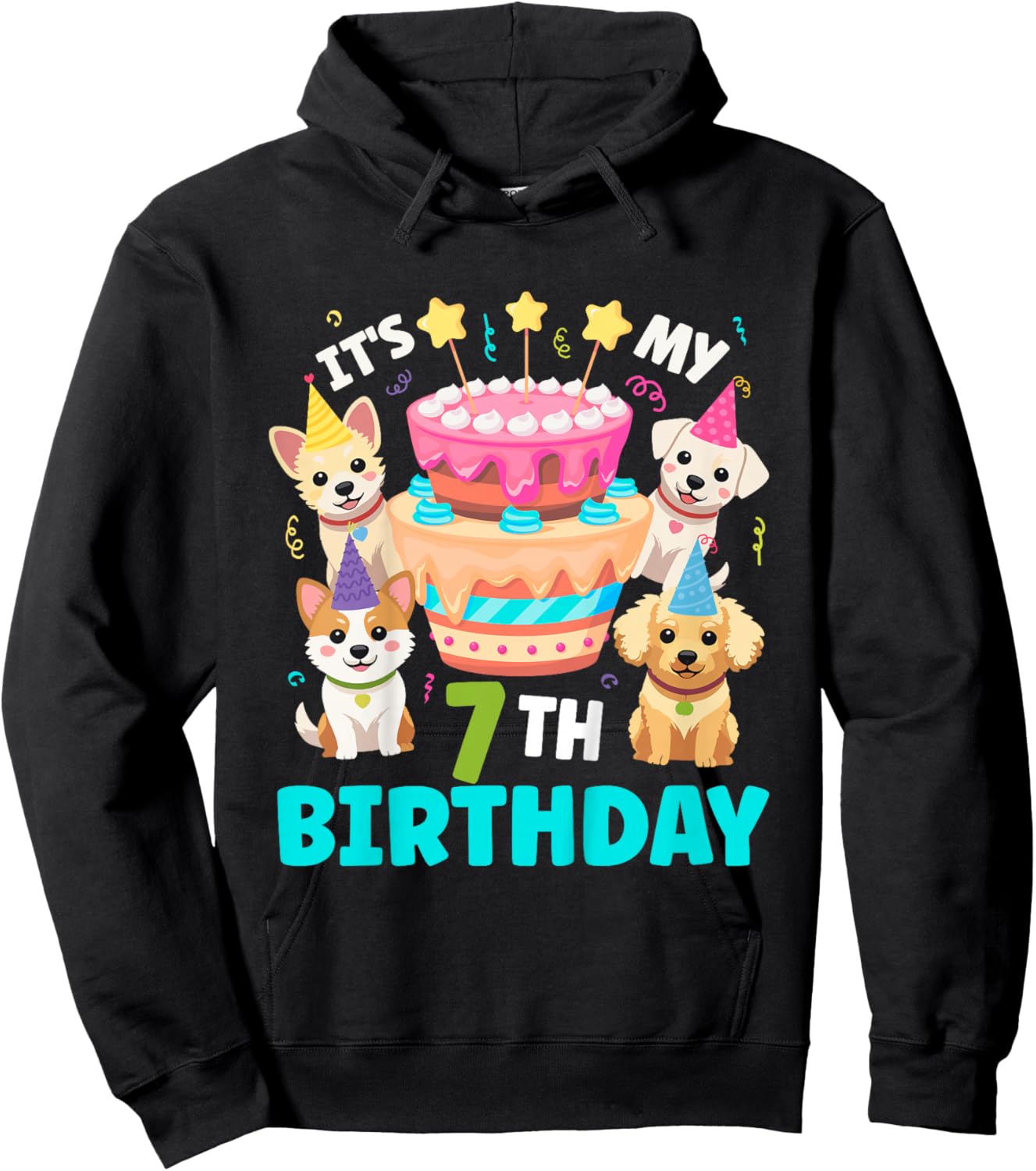 7th Dog Birthday Party Seven Year Old Puppy Birthday Hoodie - Hoodie | Black