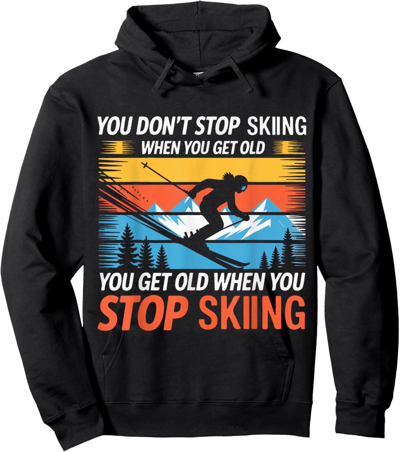 Retro Vintage Skiing Skier Mountain Winter Snow Alpine Hoodie - Hoodie | Black