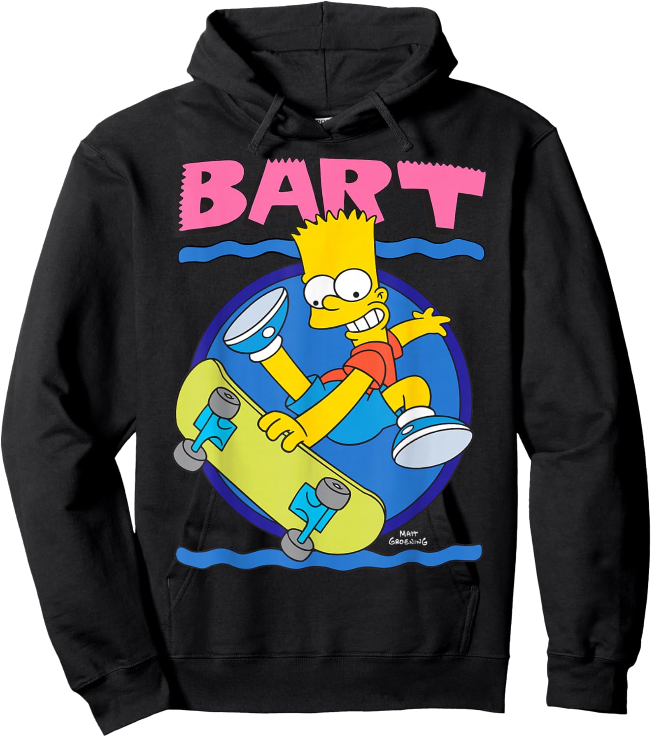 The Simpsons 90's Art Style Bart Ridding Skateboard Hoodie - Hoodie | Black