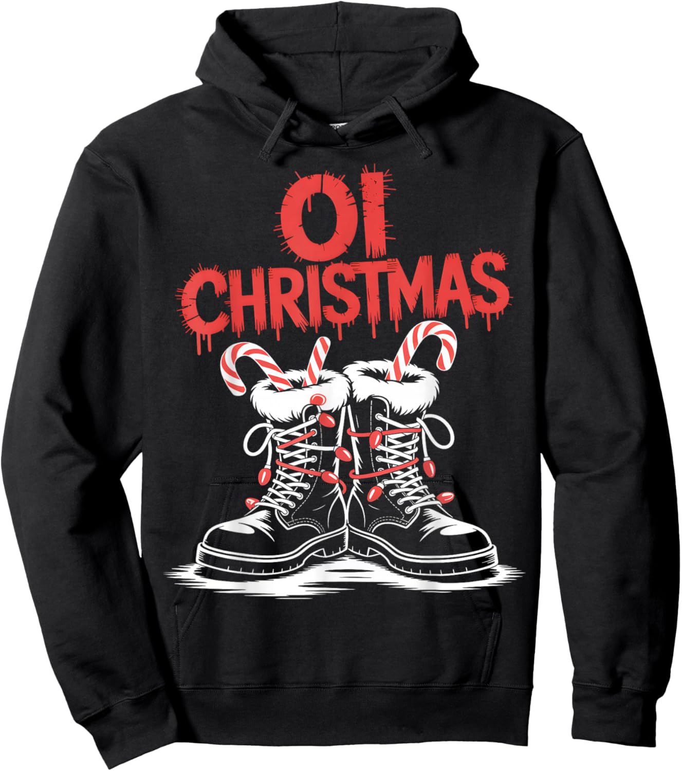 Oi Christmas Punk Boots Holiday Hoodie - Hoodie | Black