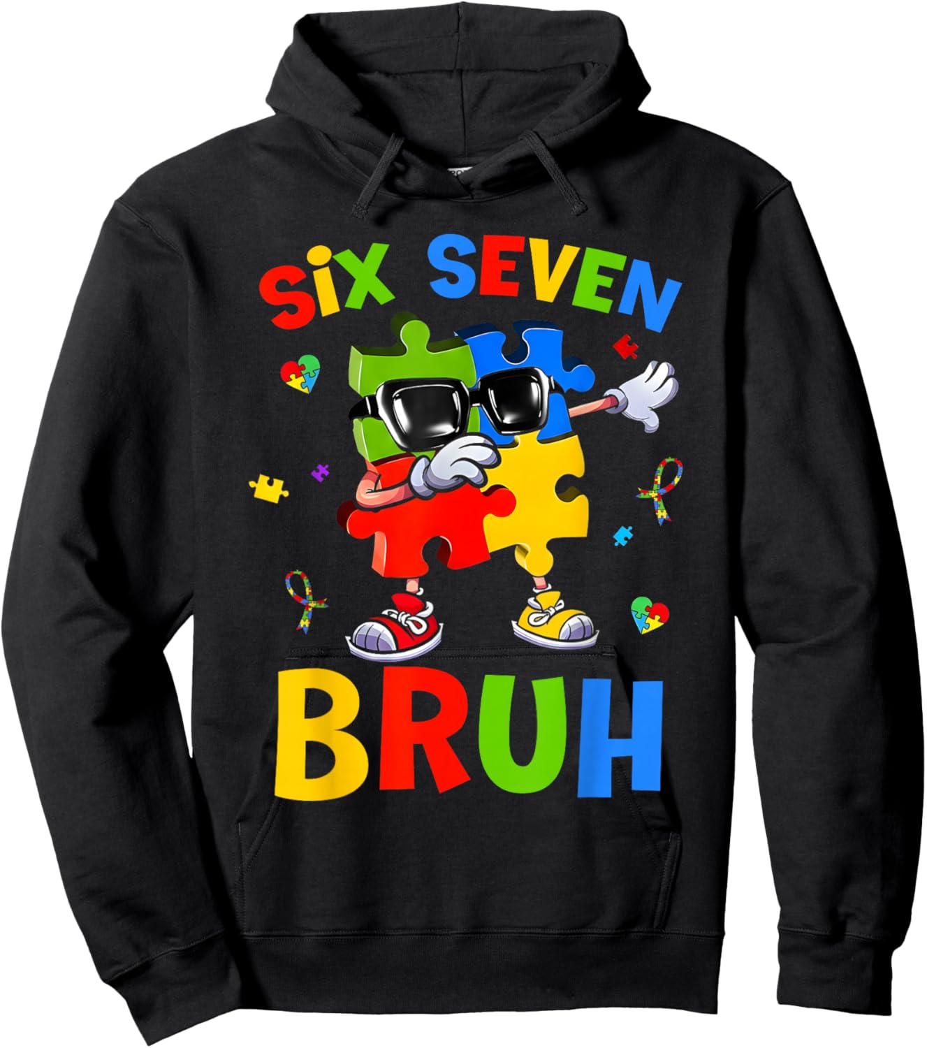 Six Seven Bruh Autism Awareness Puzzle 67 Meme Men Boys Kids Hoodie - Hoodie | Black