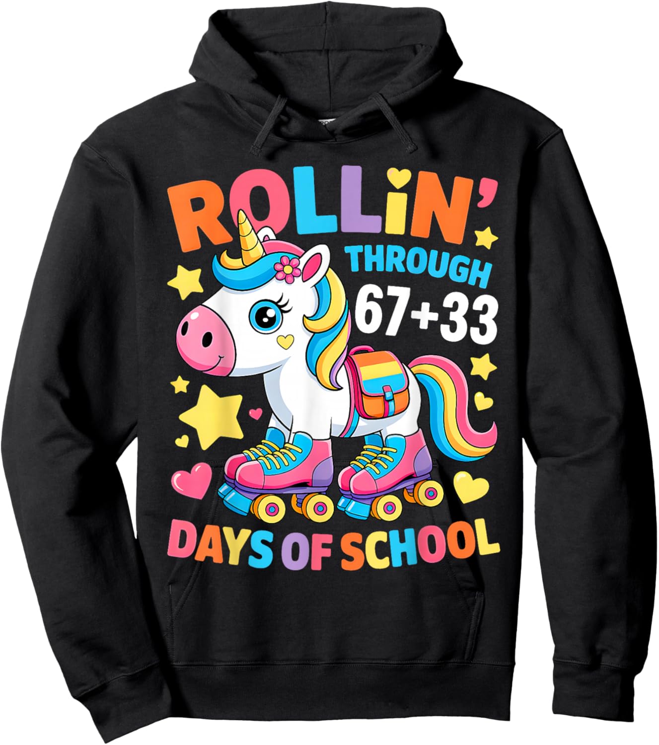 67+33 Days of School Unicorn 100th Day Smarter Girls Teacher Hoodie - Hoodie | Black