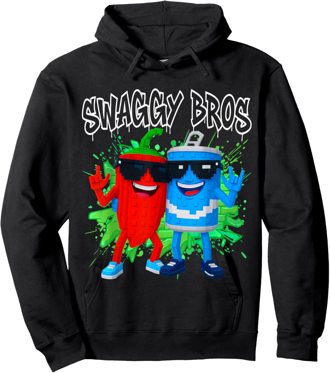 Swaggy Bros Funny Brainrot Gaming for Kids Teens Hoodie - Hoodie | Black