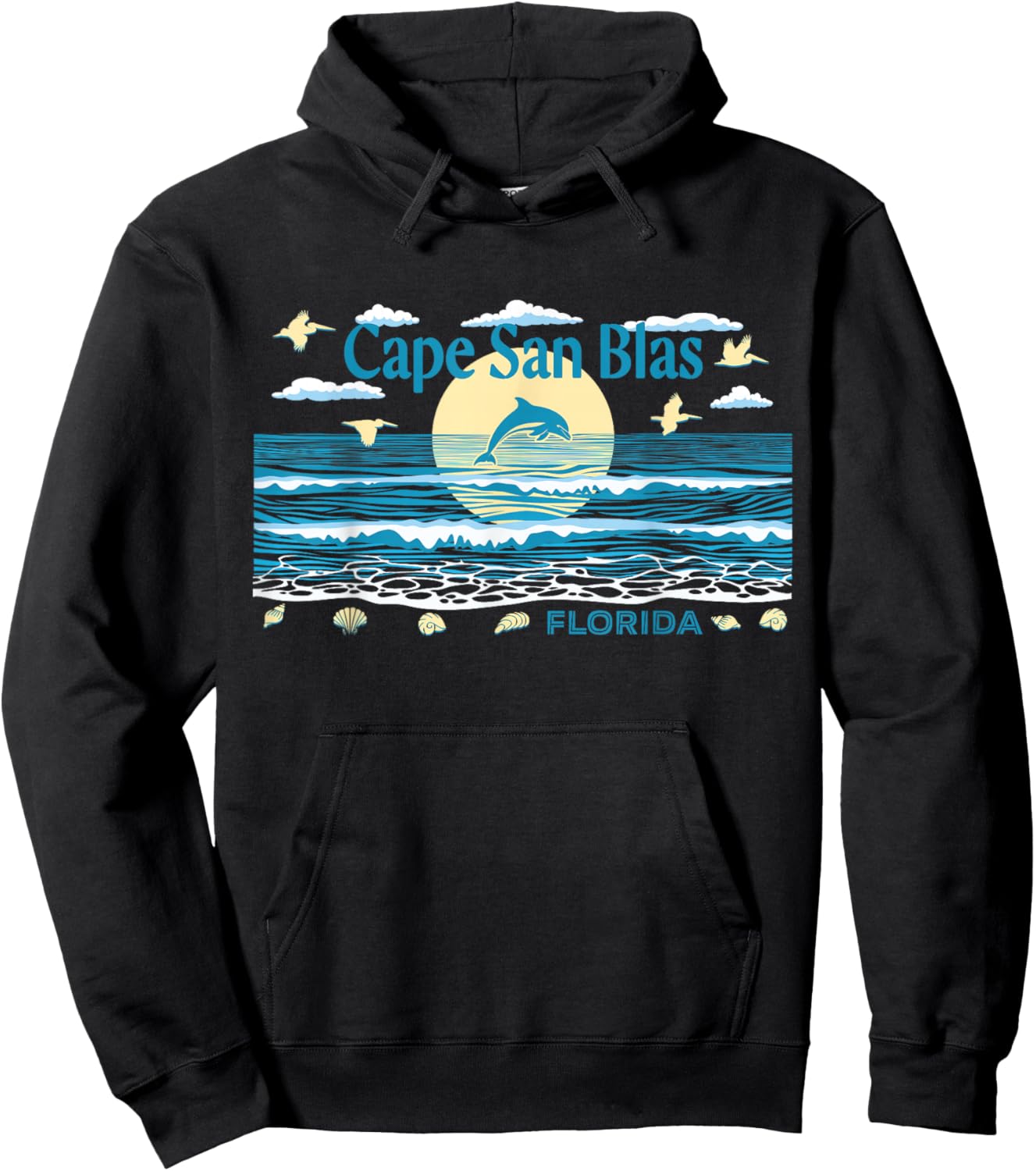 Cape San Blas FL Dolphin Pelican Waves Beach Vacation Hoodie - Hoodie | Black