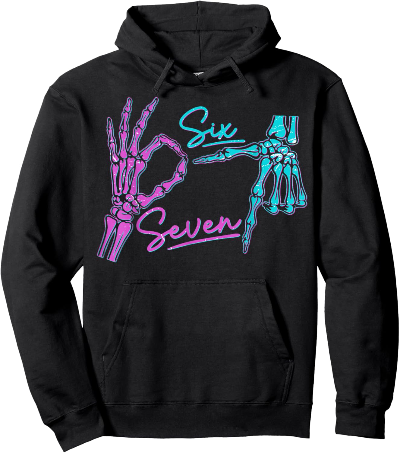 Six Seven 6 7 Meme Funny Skeleton Hands Halloween Hoodie - Hoodie | Black