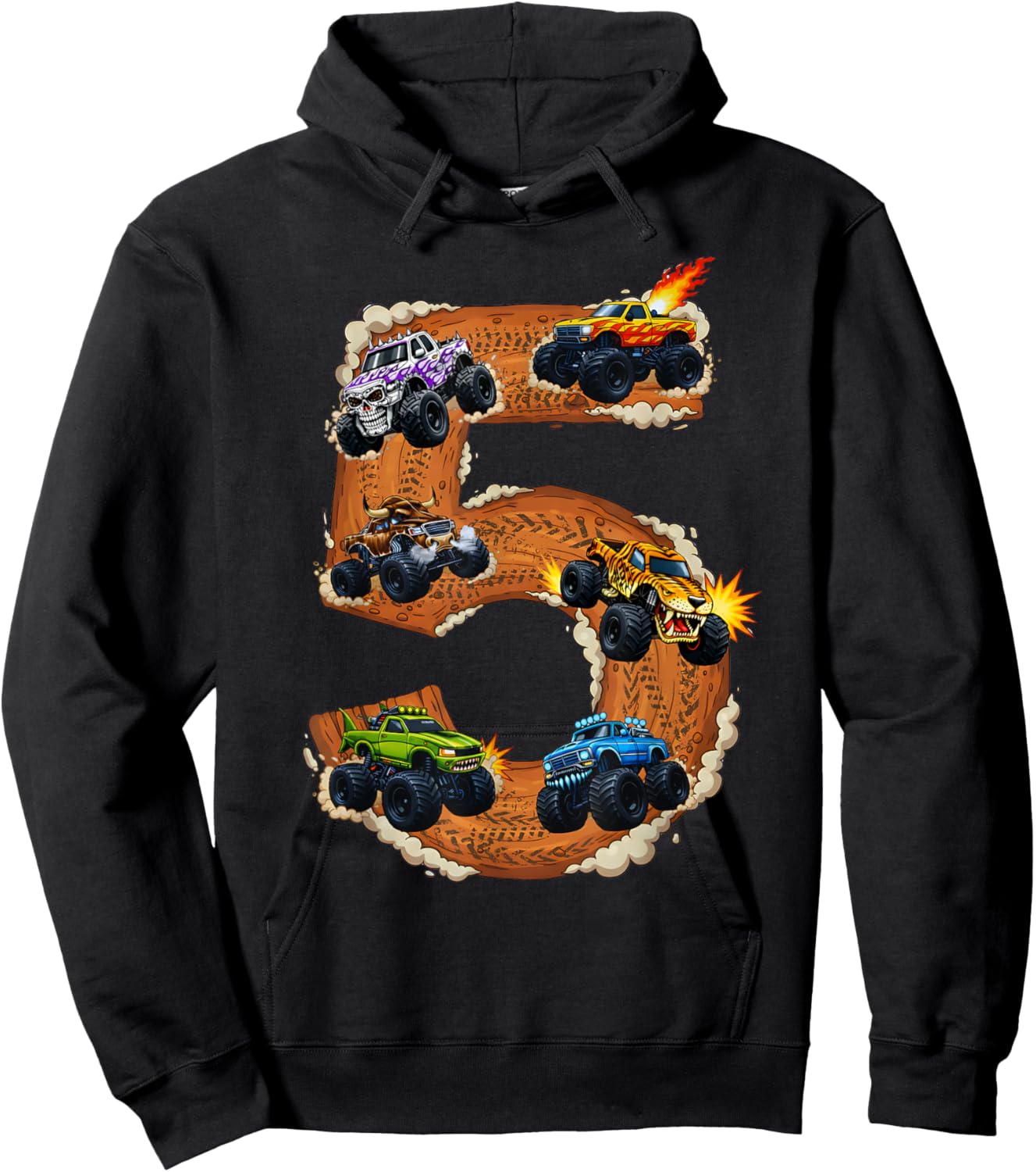 5 Year Old Monster Truck Boy Toddler 5th Birthday Party Hoodie - Hoodie | Black