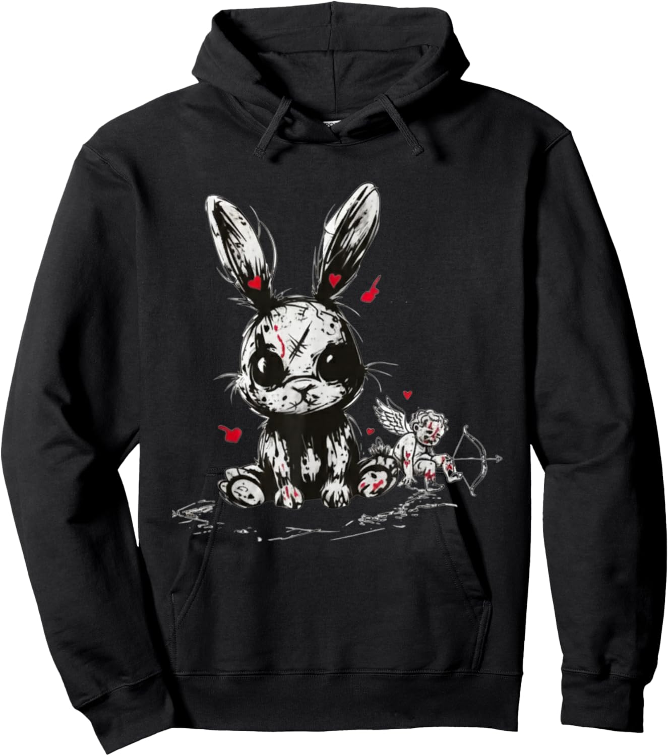 Creepy Kawaii Bunny Anti Valentine’s Day Goth Cupid Grunge Hoodie - Hoodie | Black