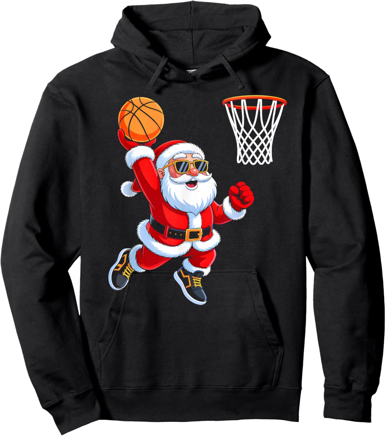 Christmas Santa Playing Basketball Boys Men Xmas Pajamas Hoodie - Hoodie | Black
