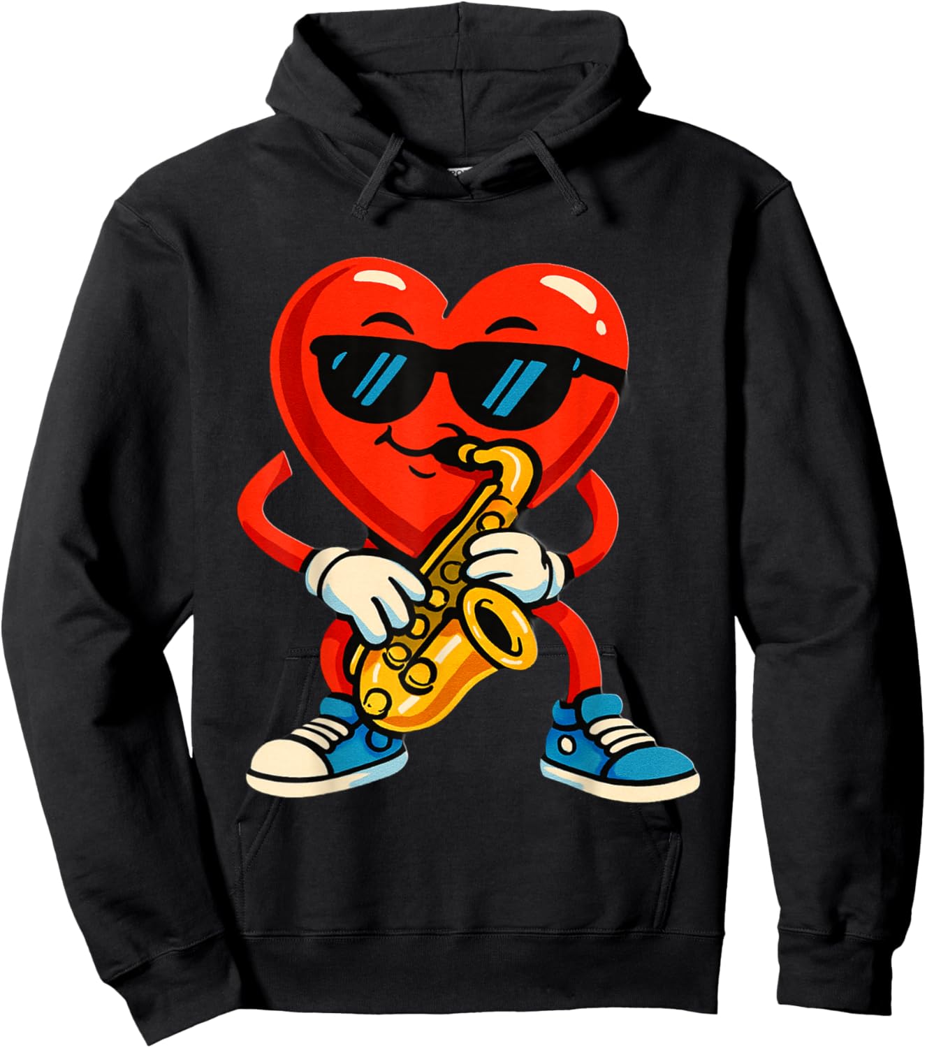 A Fun Cartoon RED Heart Playing Saxophone Hoodie - Hoodie | Black