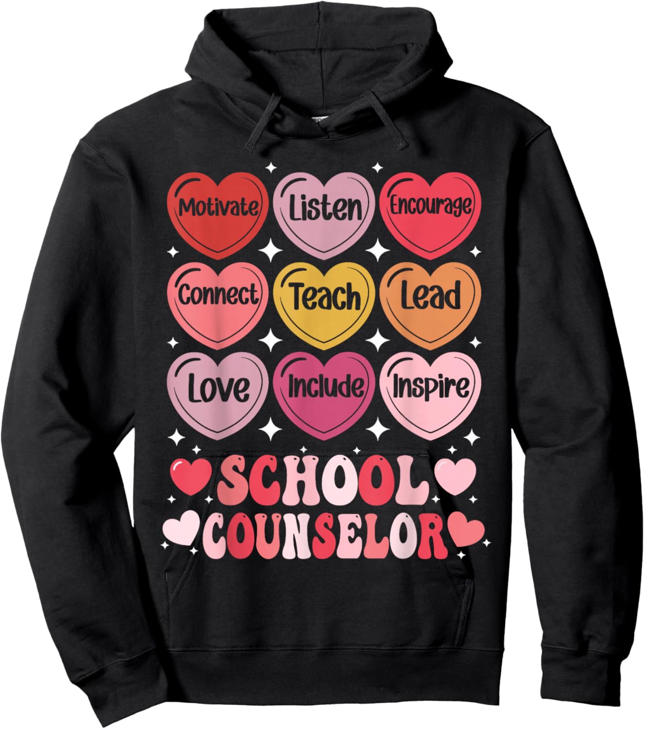 School Counselor Valentine's Day Counseling Positive Hearts Hoodie - Hoodie | Black