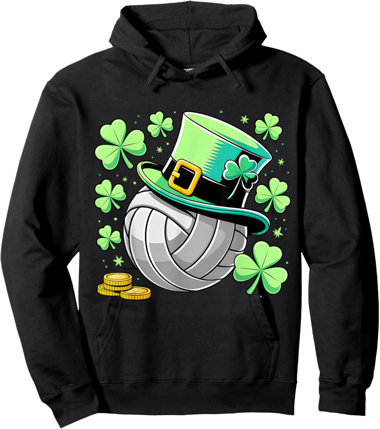 Volleyball St Patricks Day Lucky Volleyball Player Shamrock Hoodie - Hoodie | Black