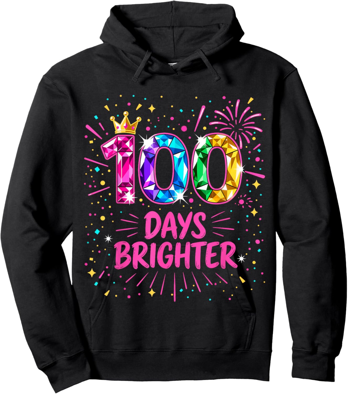 Cute 100 Days Brighter Girls Crown Jewels 100 Days of School Hoodie - Hoodie | Black