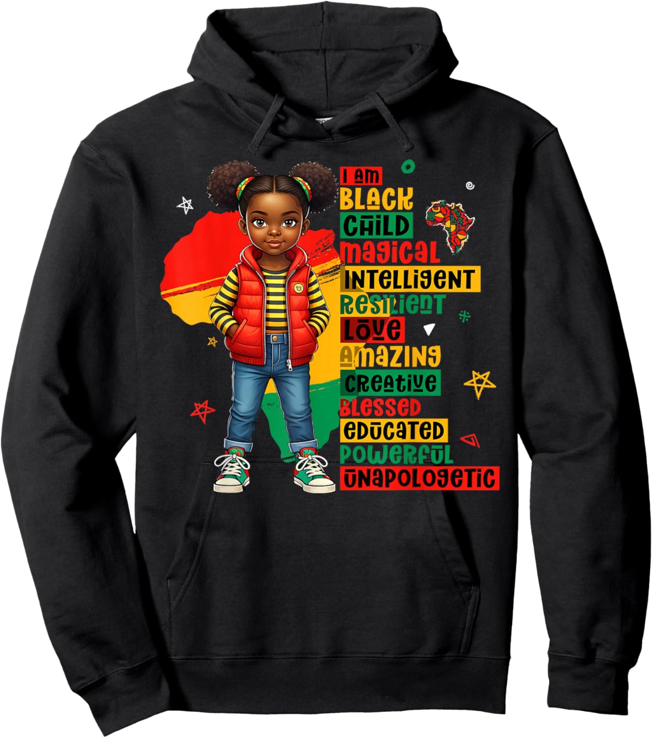 I Am Black Child Magical African Girl History Month Kids Hoodie - Hoodie | Black
