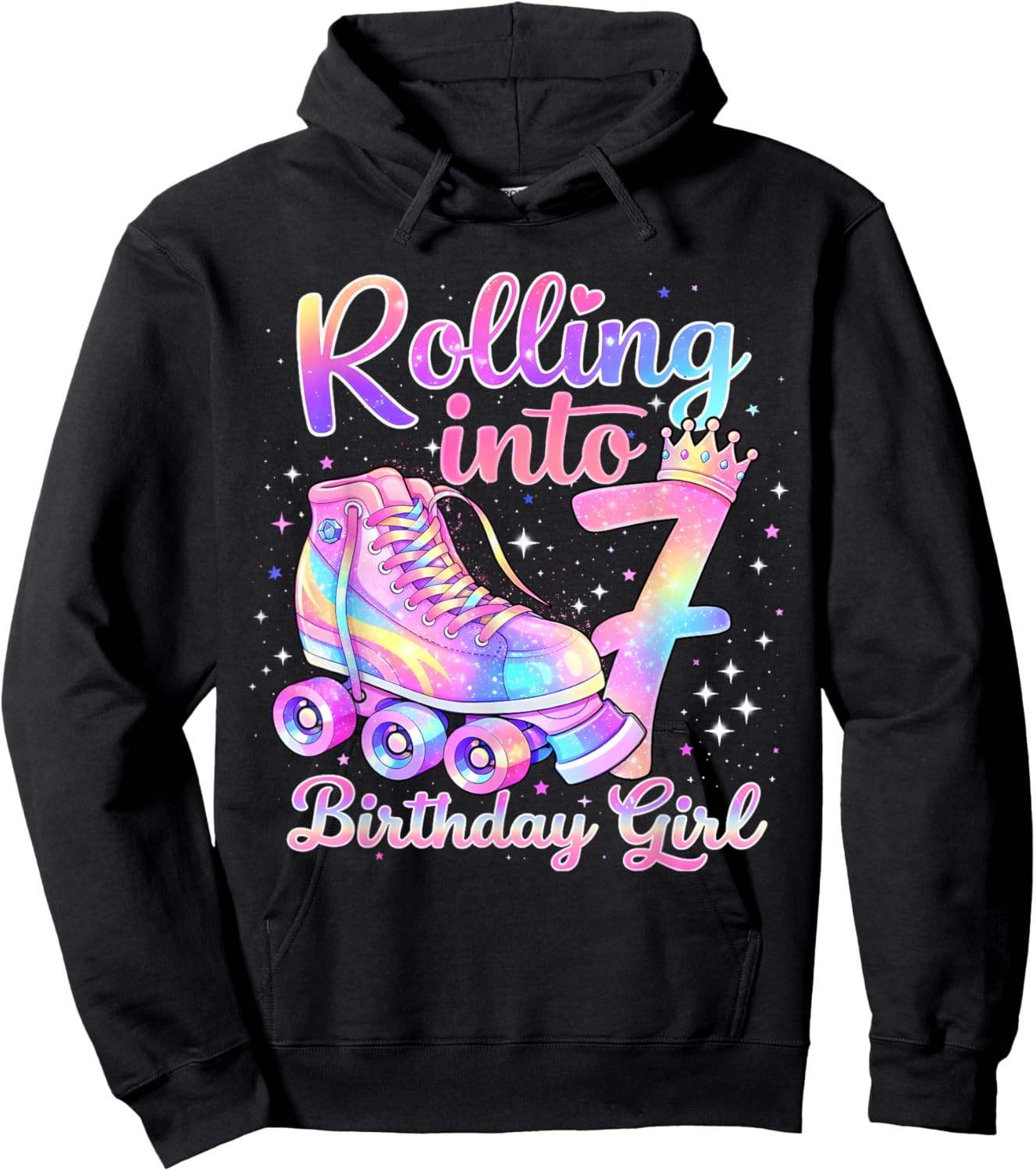 Rolling Into 7 Years Old Roller Skating Girl 7th Birthday Hoodie - Hoodie | Black
