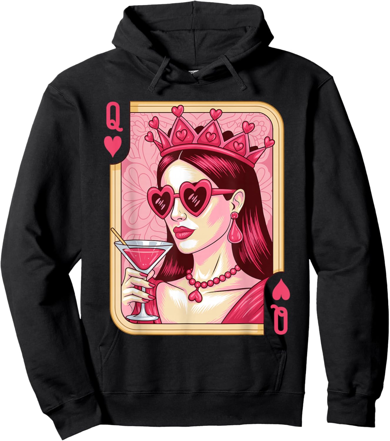 Queen of Hearts Witch Cocktail Vintage Playing Card Hoodie - Hoodie | Black