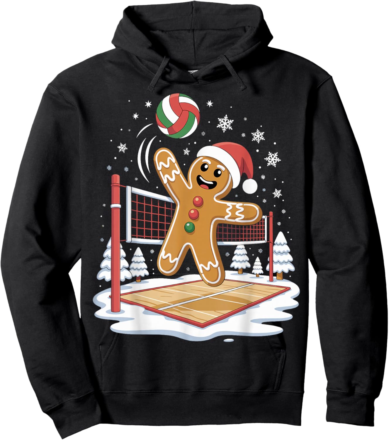 Funny Gingerbread Volleyball Player Christmas Hoodie - Hoodie | Black
