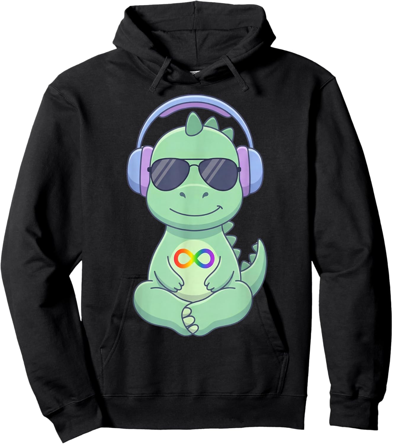 Autism Acceptance Dinosaur Headphones Infinity Symbol T-Rex Hoodie - Hoodie | Black