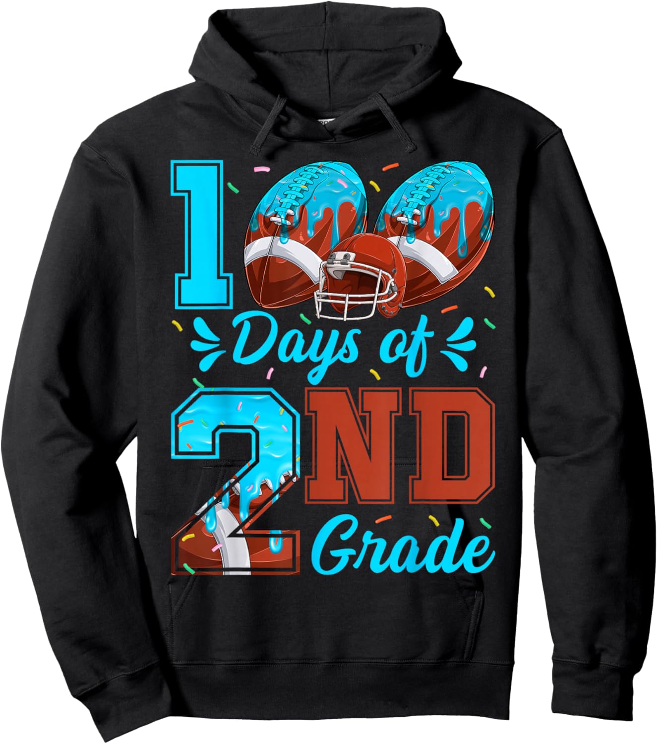 100 Days of 2nd Grade Football 100th Day of School Boys Kids Hoodie - Hoodie | Black