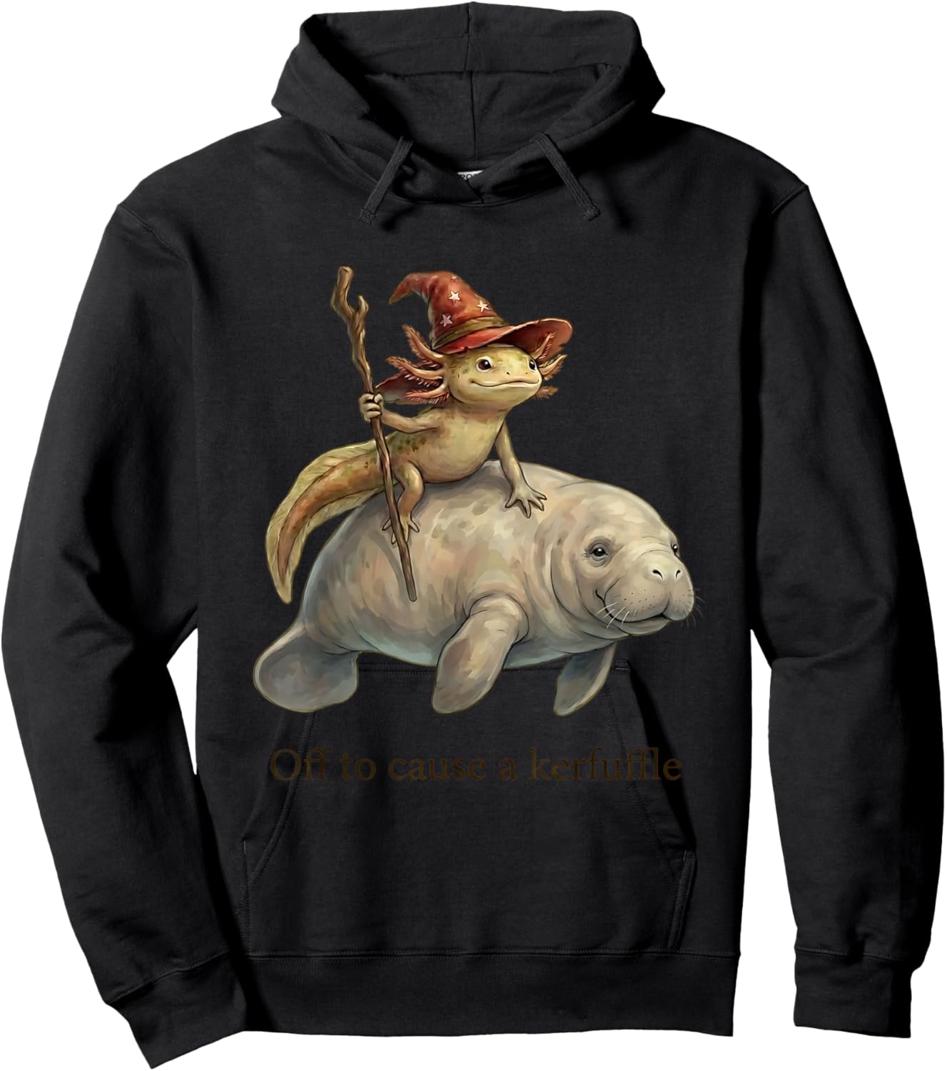 Axolotl Wizard Manatee Fish Off to Cause A Kerfuffle Funny Hoodie - Hoodie | Black