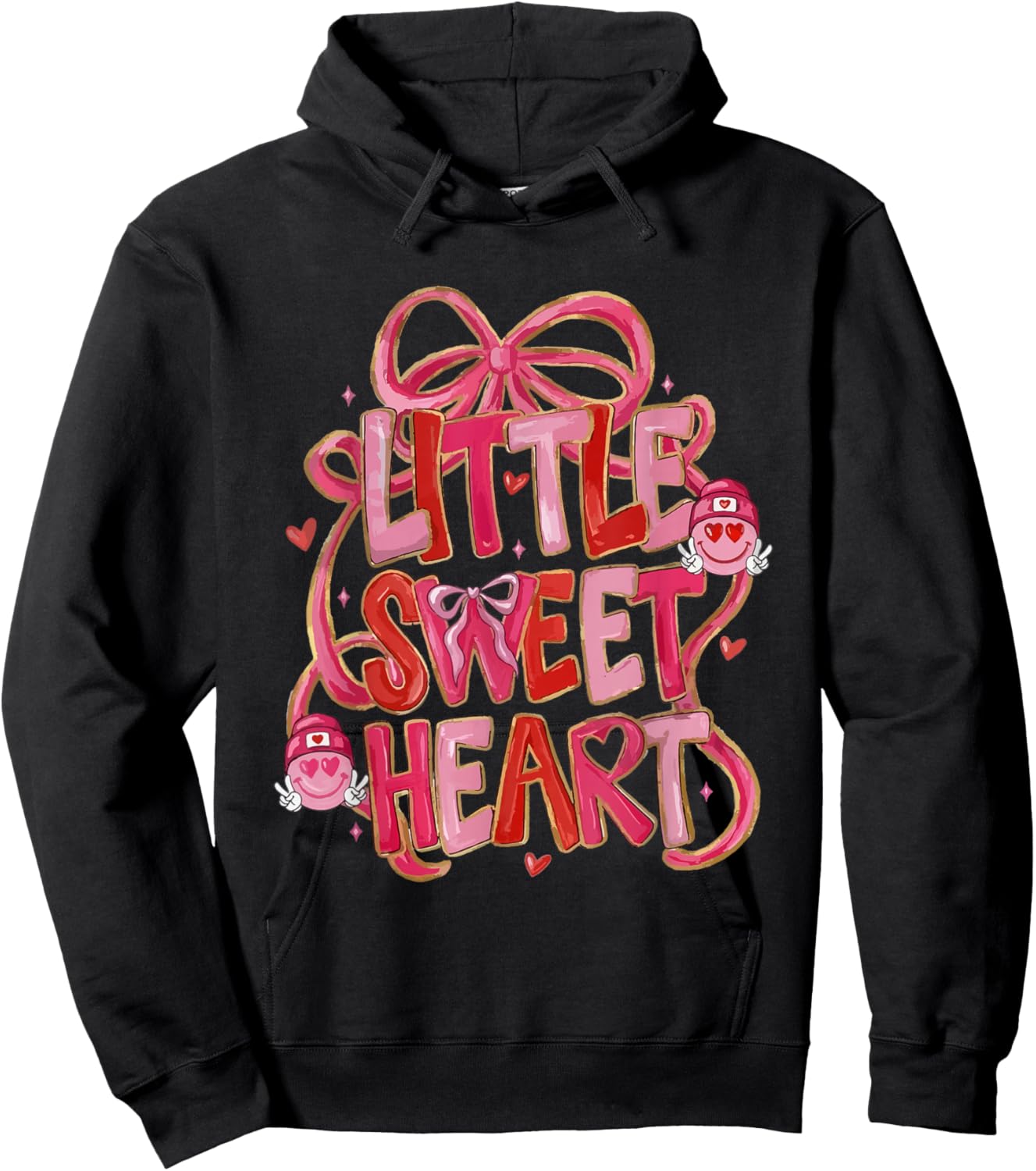 Coquette Bow Little Sweetheart Valentine Girly Love XOXO Hoodie - Hoodie | Black