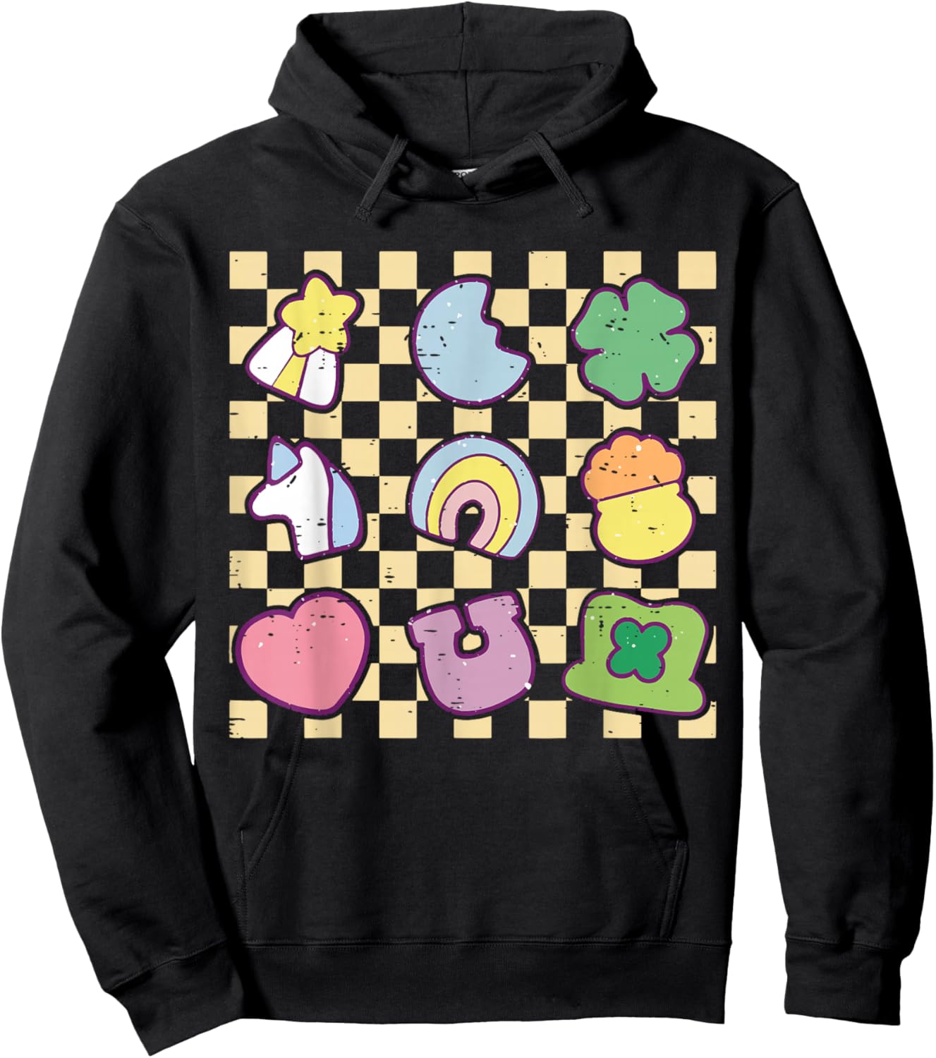 Retro Rainbow Lucky Charm Shamrock St Patricks Day Girly Hoodie - Hoodie | Black