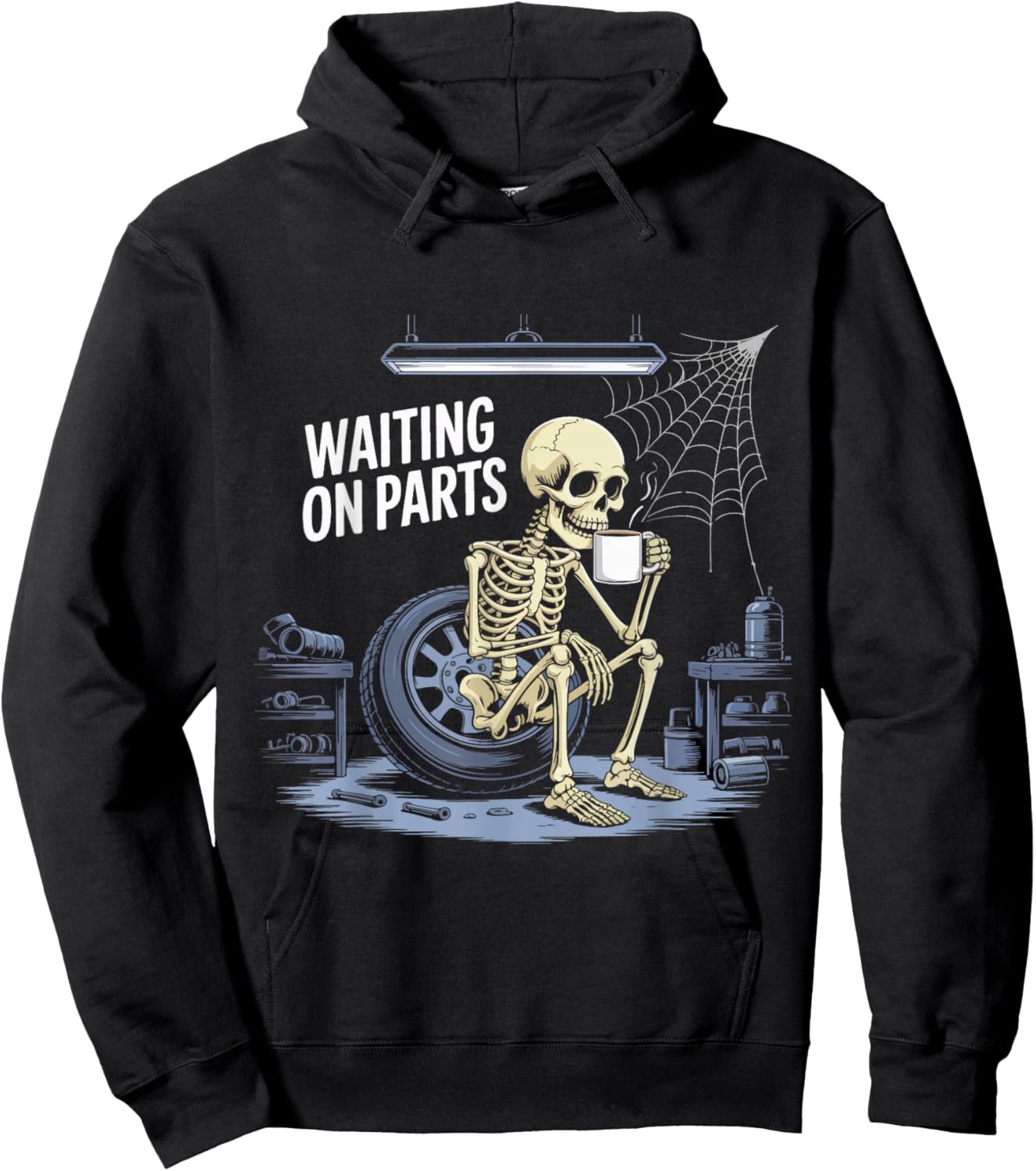 Funny Waiting On Parts Mechanic Skeleton Auto Repair Life Hoodie - Hoodie | Black