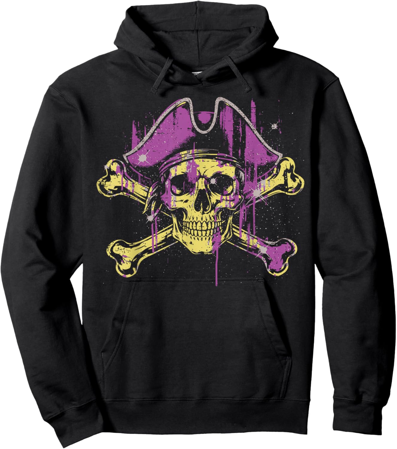 Purple Pirate Skull Hat Crossbones Vintage Women Girls Kids Hoodie - Hoodie | Black