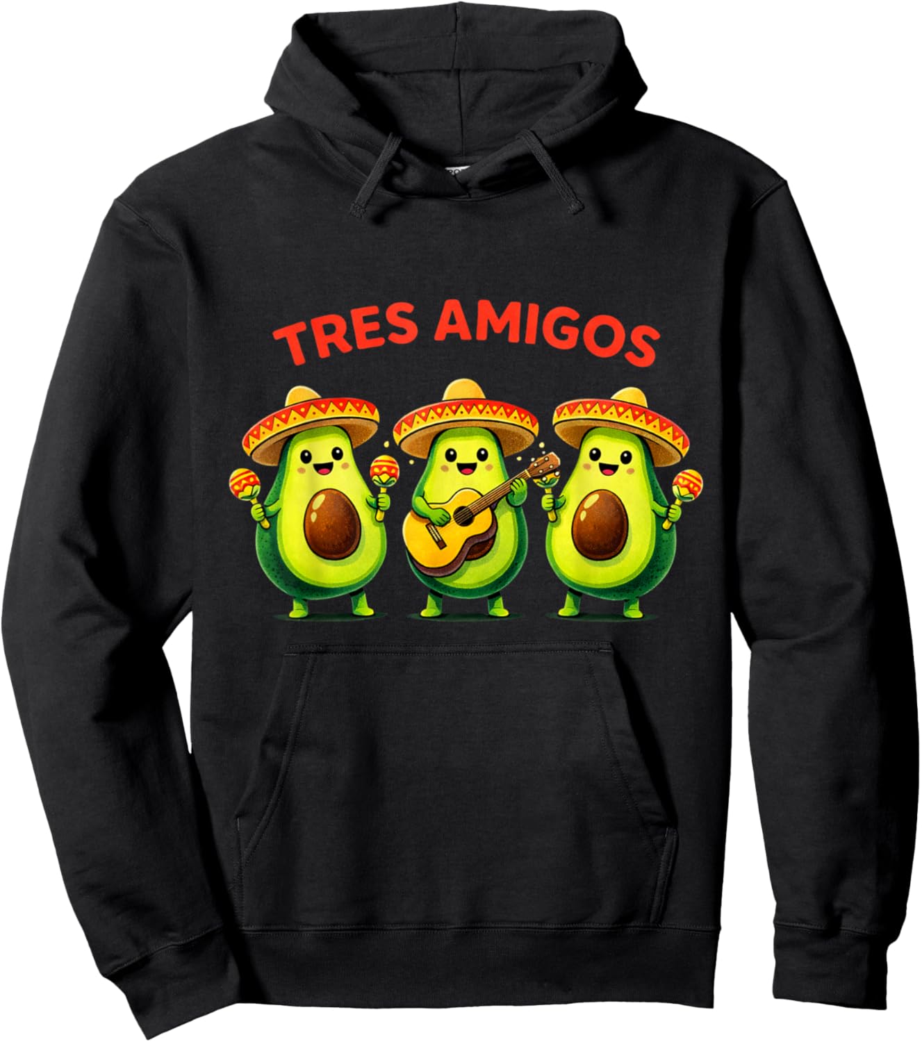 Funny Tres Amigos Avocados Sombrero Guitar Maracas Hoodie - Hoodie | Black