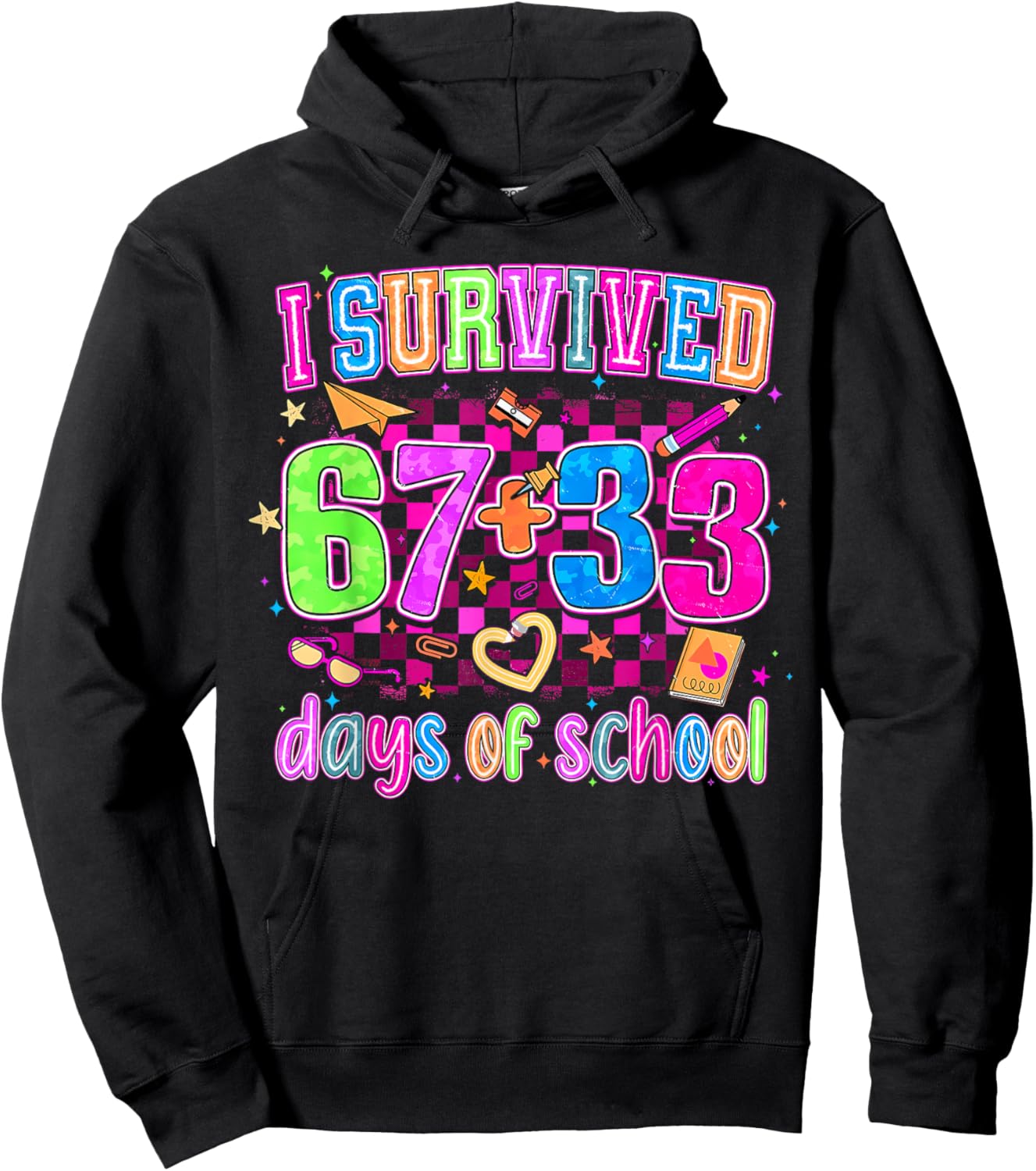 Preppy I Survived 67 + 33 100 Days of School Teacher Student Hoodie - Hoodie | Black
