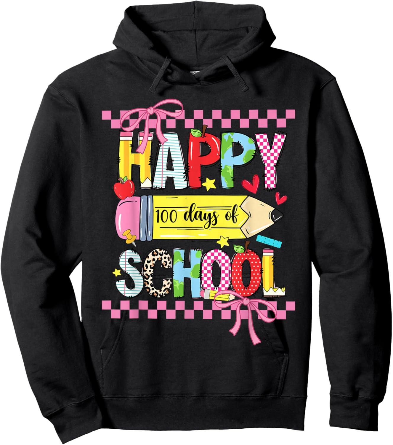 Happy 100th Day of School Teacher Girls Coquette Bow 100 Day Hoodie - Hoodie | Black