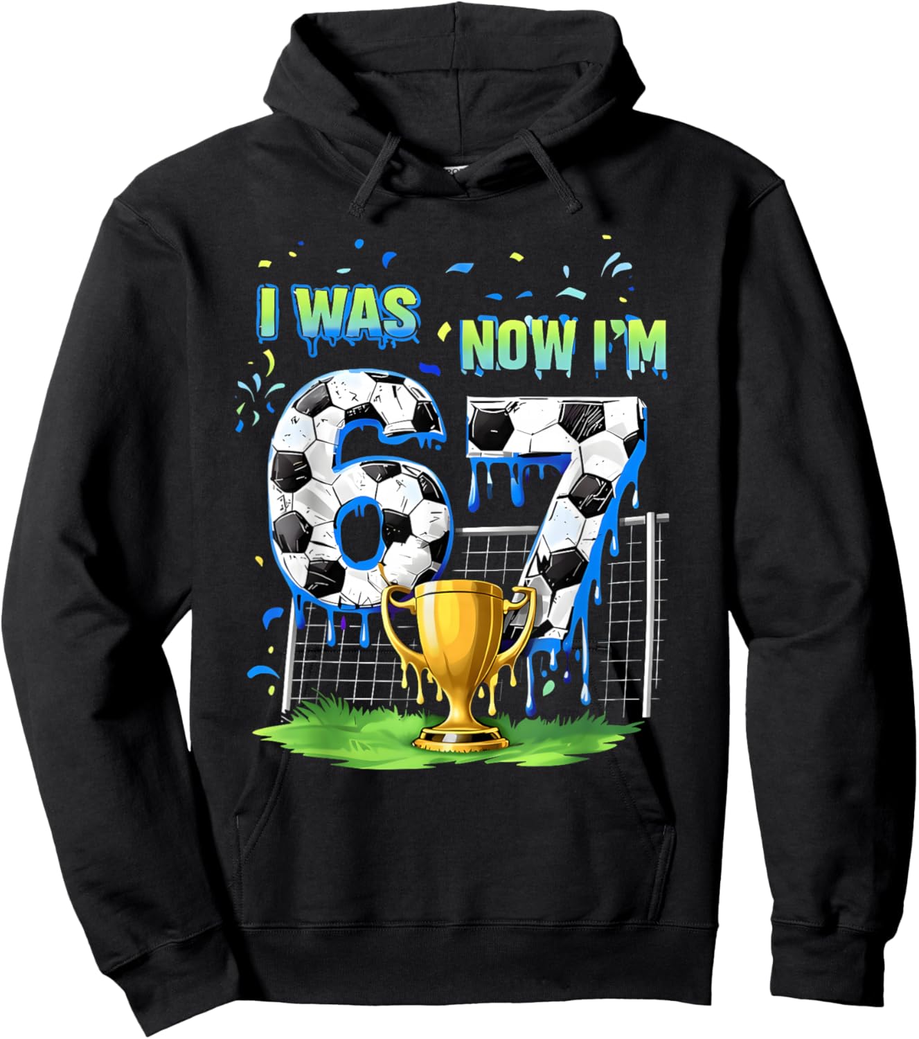 7th Birthday Kids Funny Soccer I was 6 Now I'm 7 Year Old Hoodie - Hoodie | Black