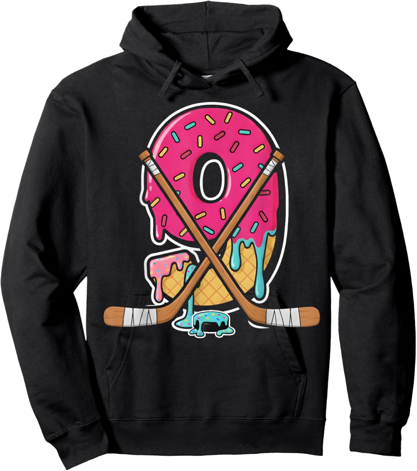 9 Year Old Hockey Ice Cream Drip Youth 9th Birthday Boys Hoodie - Hoodie | Black
