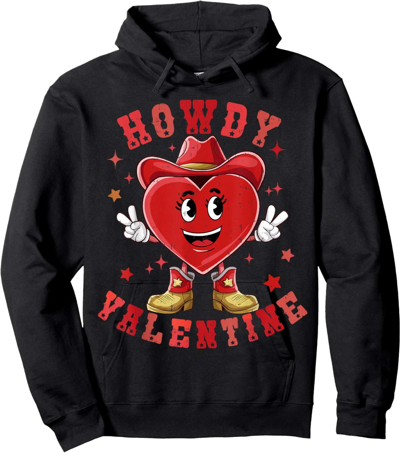 Howdy Valentine Hearts with Hat Valentines Day for Boys Girl Hoodie - Hoodie | Black