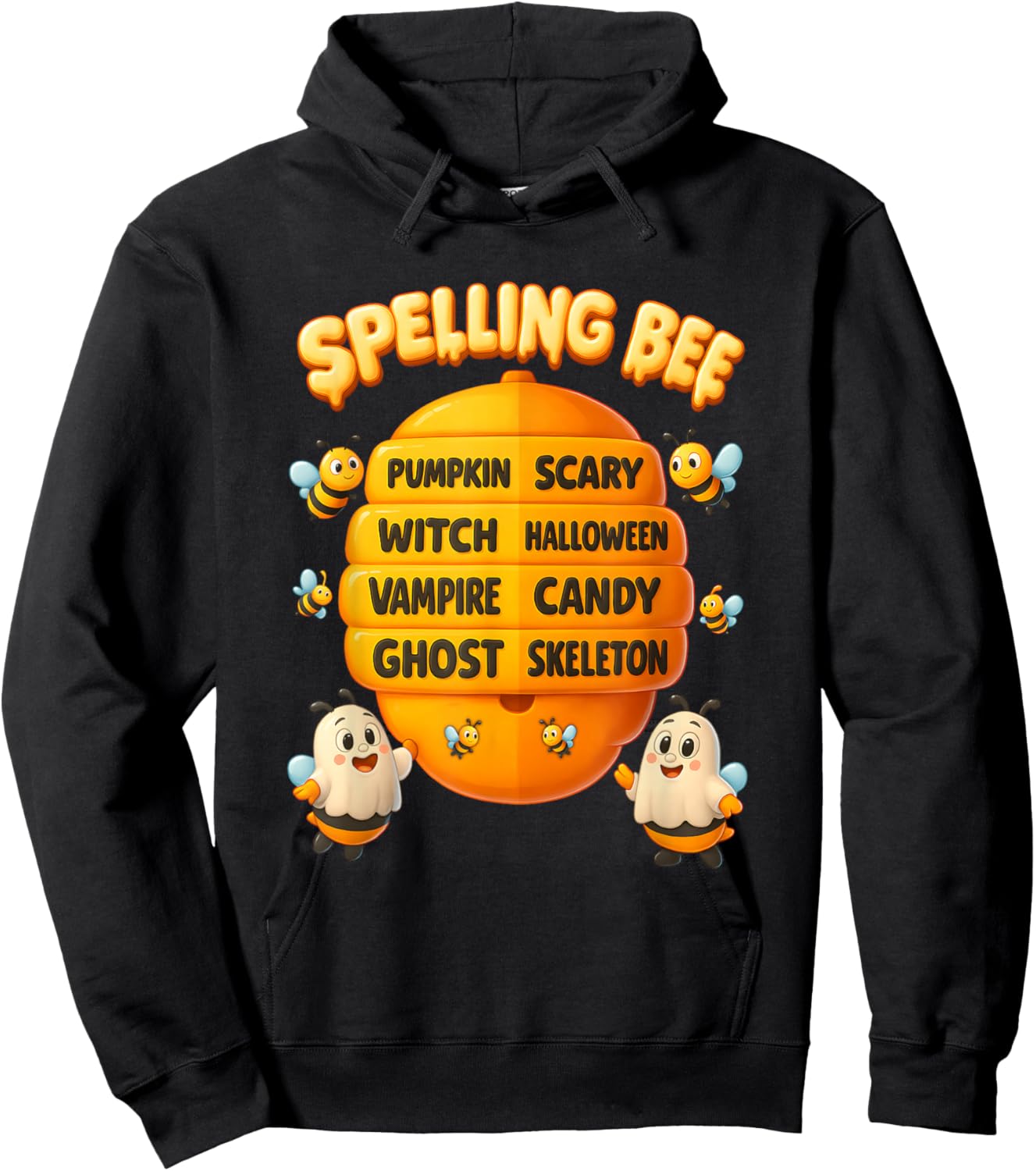 Halloween Spelling Bee Hive Pumpkin Vampire Ghost Skeleton Hoodie - Hoodie | Black