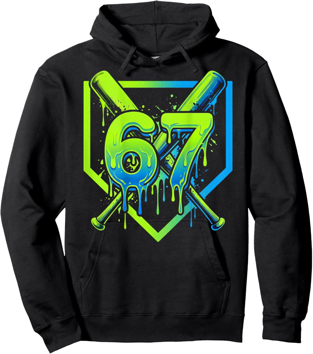 67 Baseball Ice Cream Drip Effect 6-7 Meme Six Seven Hoodie - Hoodie | Black