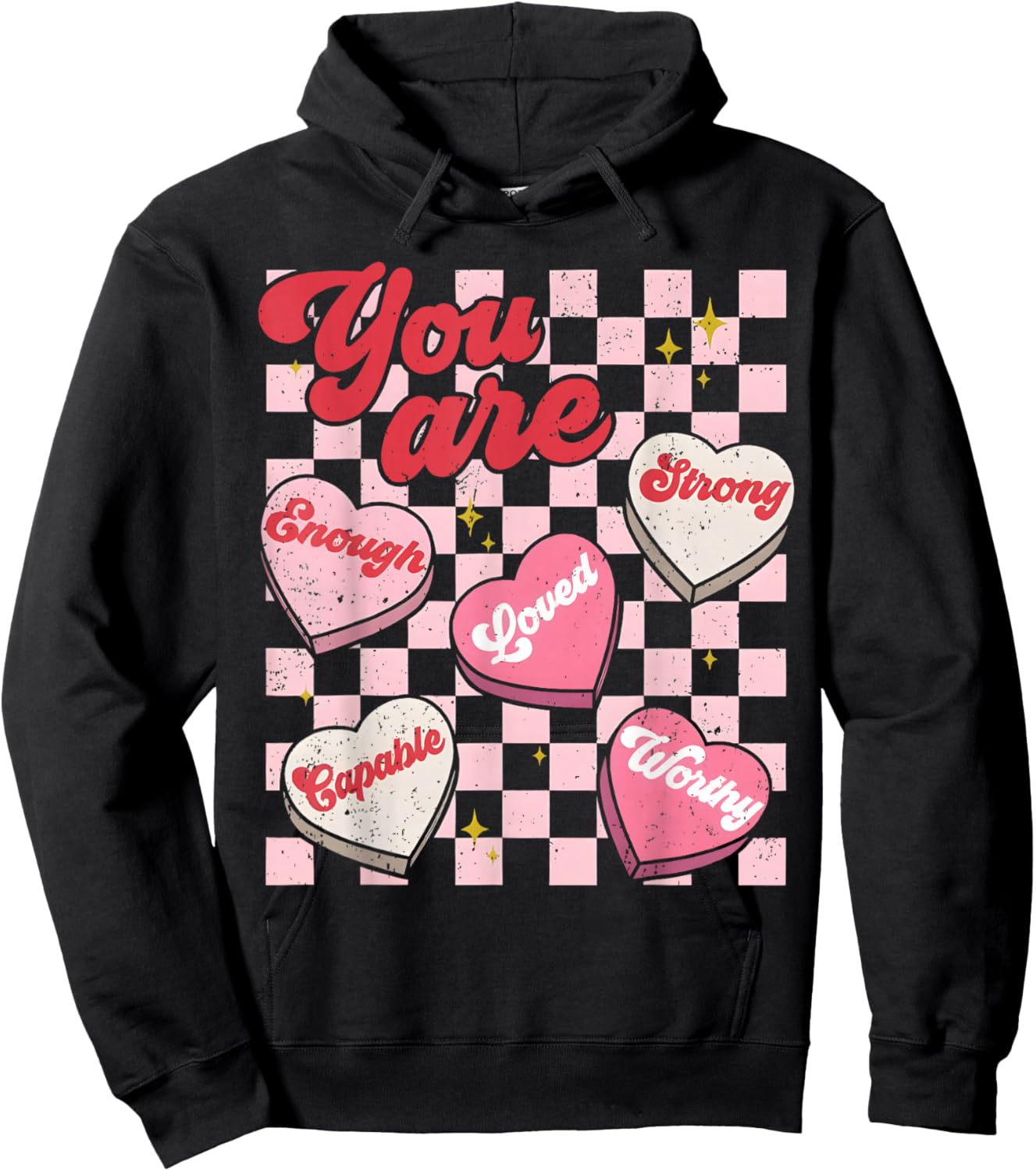 You are Enough Teacher Vintage Valentine Candy Heart Love Hoodie - Hoodie | Black