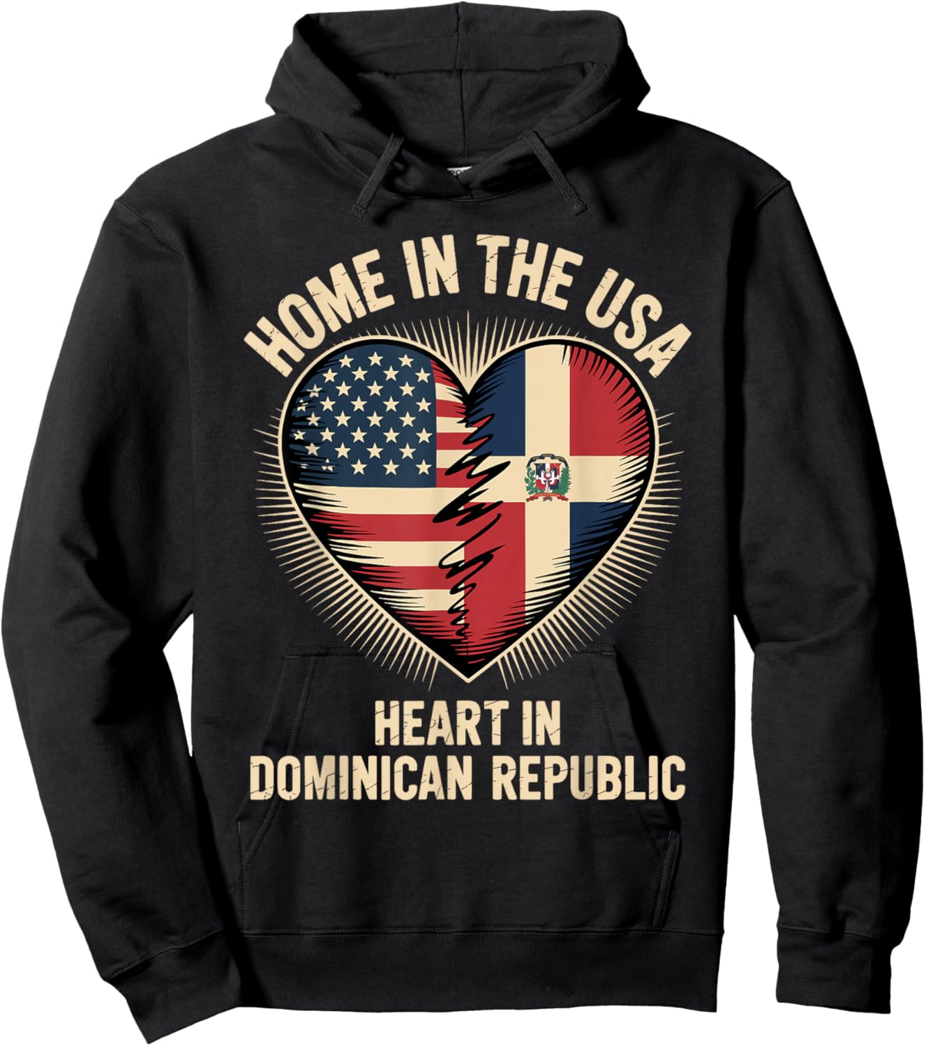 Home in The USA Heart in Dominican Republic American America Hoodie - Hoodie | Black