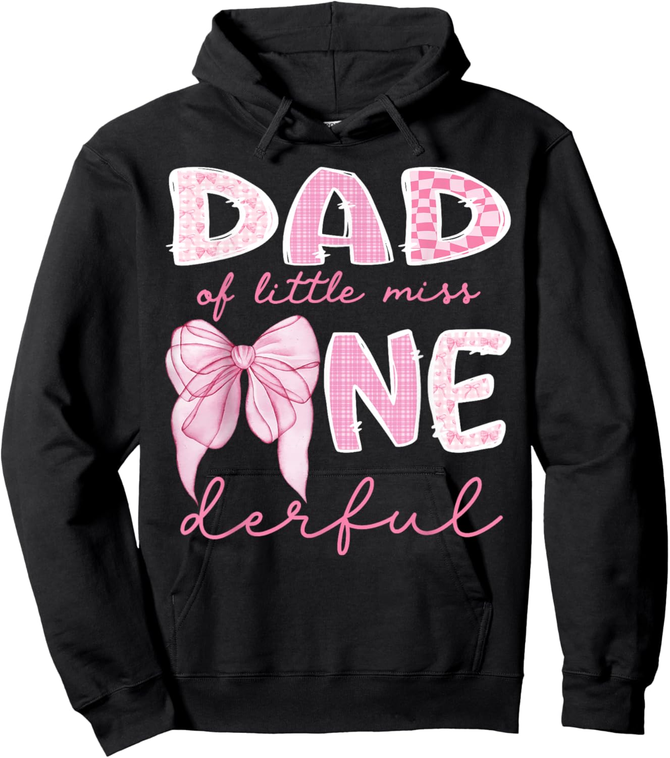 Dad of Little Miss Onederful First Birthday Girl Bow Hoodie - Hoodie | Black