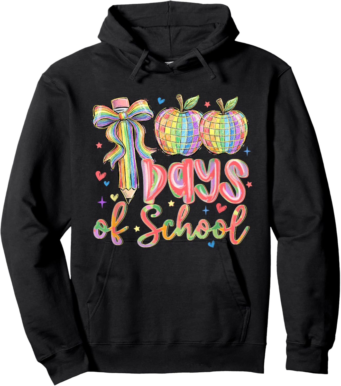 100 Days of School Pencil Bow Disco 100th Day Teacher Girls Hoodie - Hoodie | Black