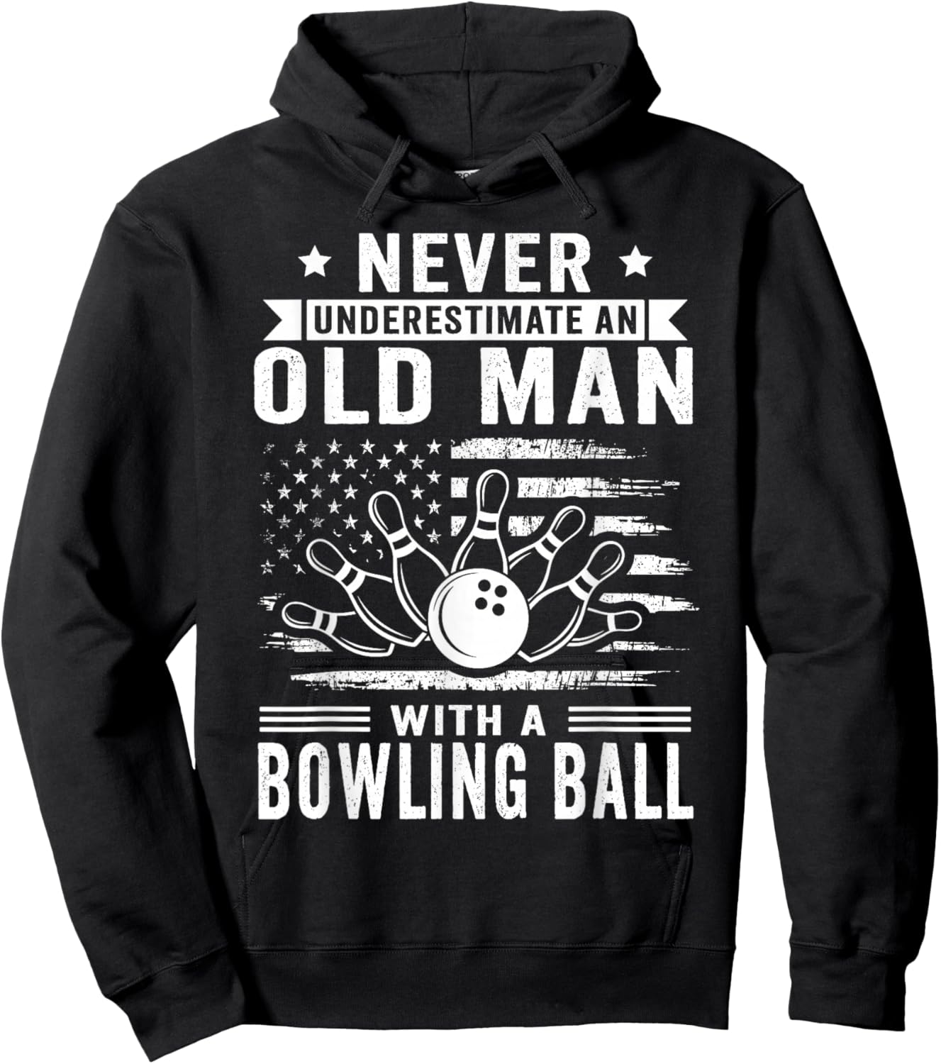Never Underestimate Old Man Bowling Ball Bowler Bowling Hoodie - Hoodie | Black