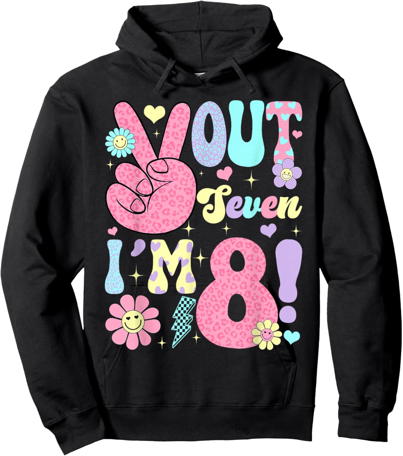 Groovy Peace Out Seven I'm 8 Years Old 8th Birthday Girls Ki Hoodie - Hoodie | Black