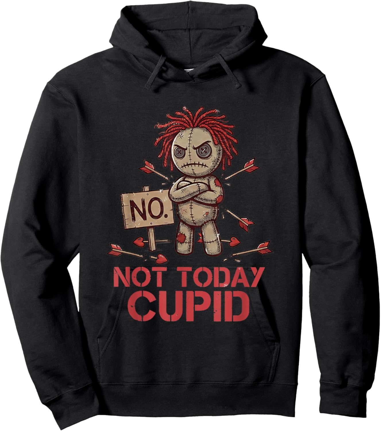 Anti Valentine Not Today Cupid Grumpy Voodoo Doll Sarcastic Hoodie - Hoodie | Black