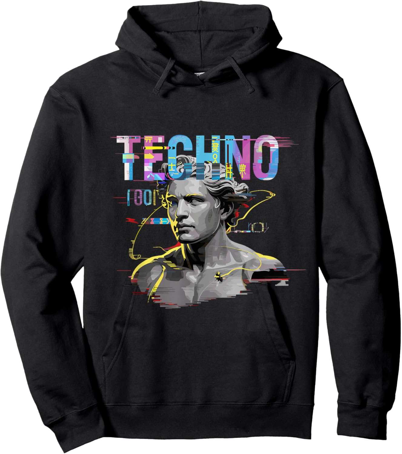 Futuristic Techno Statue Glitch Raver DJ Festival Hoodie - Hoodie | Black