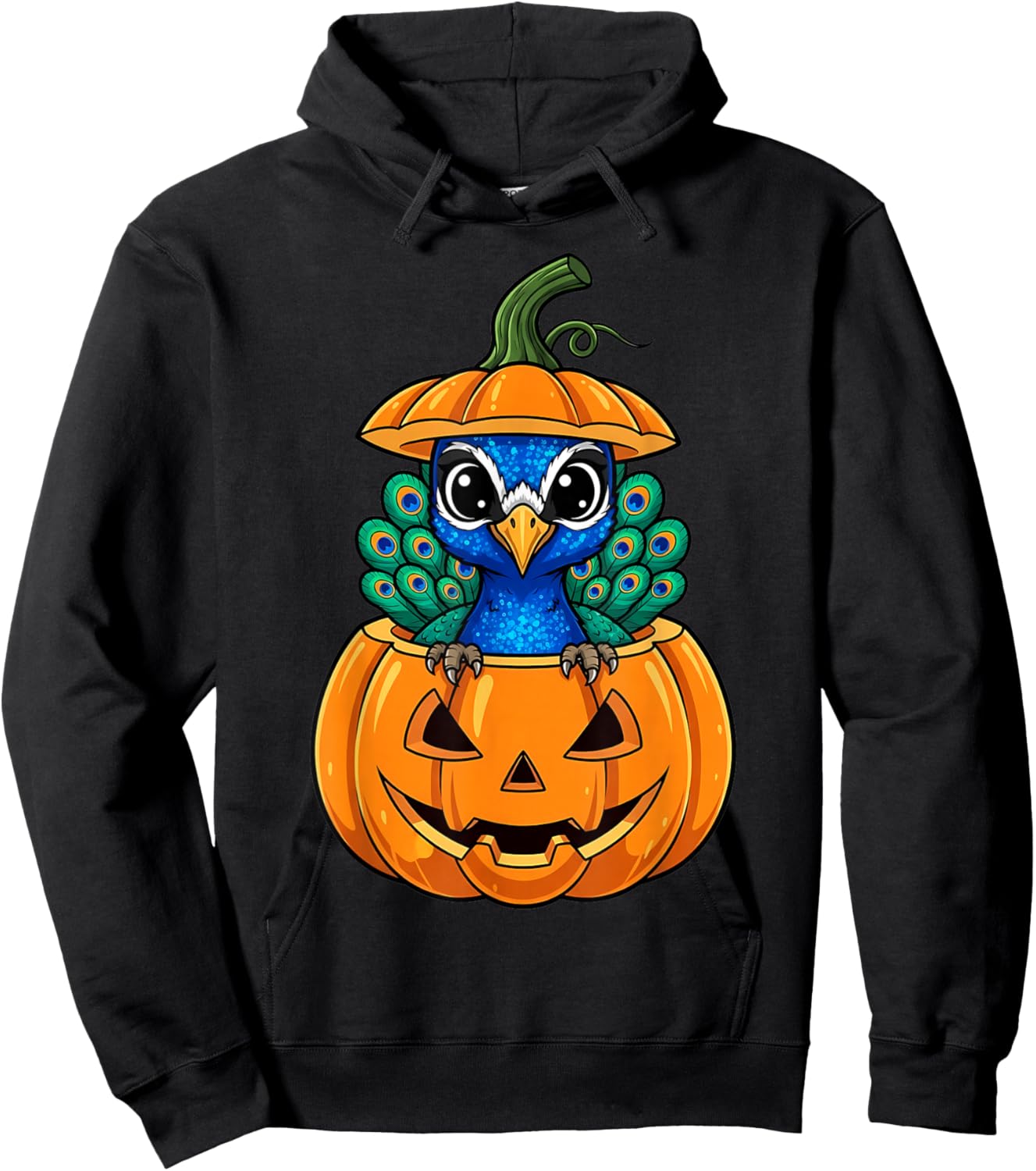 Peacock in Jack-o'-Lantern Pumpkin Halloween Hoodie - Hoodie | Black