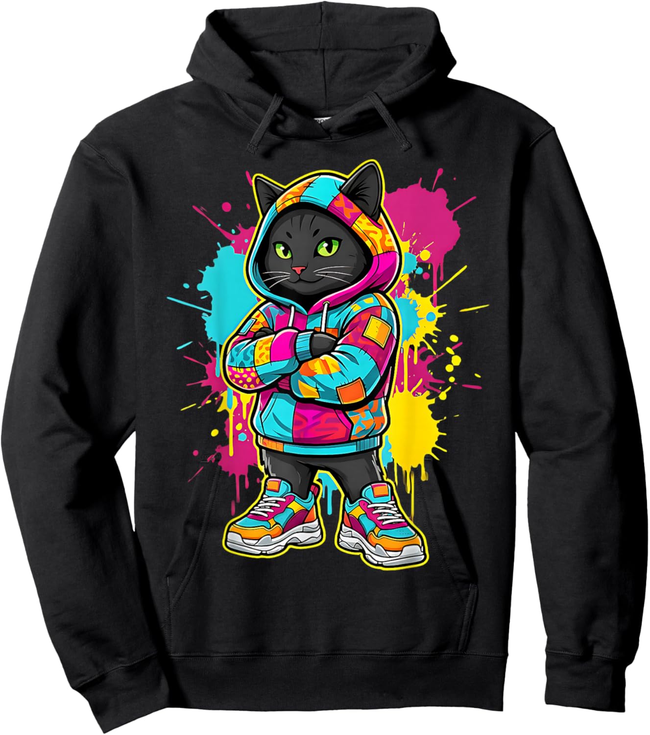 Cool Cat Kitten Animal Toddler Kids Colorful Hoodie - Hoodie | Black